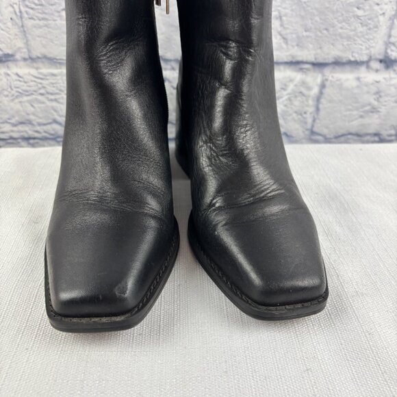 Vince Camuto Women's 8 M Black Leather Sameena Block Heel Side Zip Booties - Picture 8 of 11